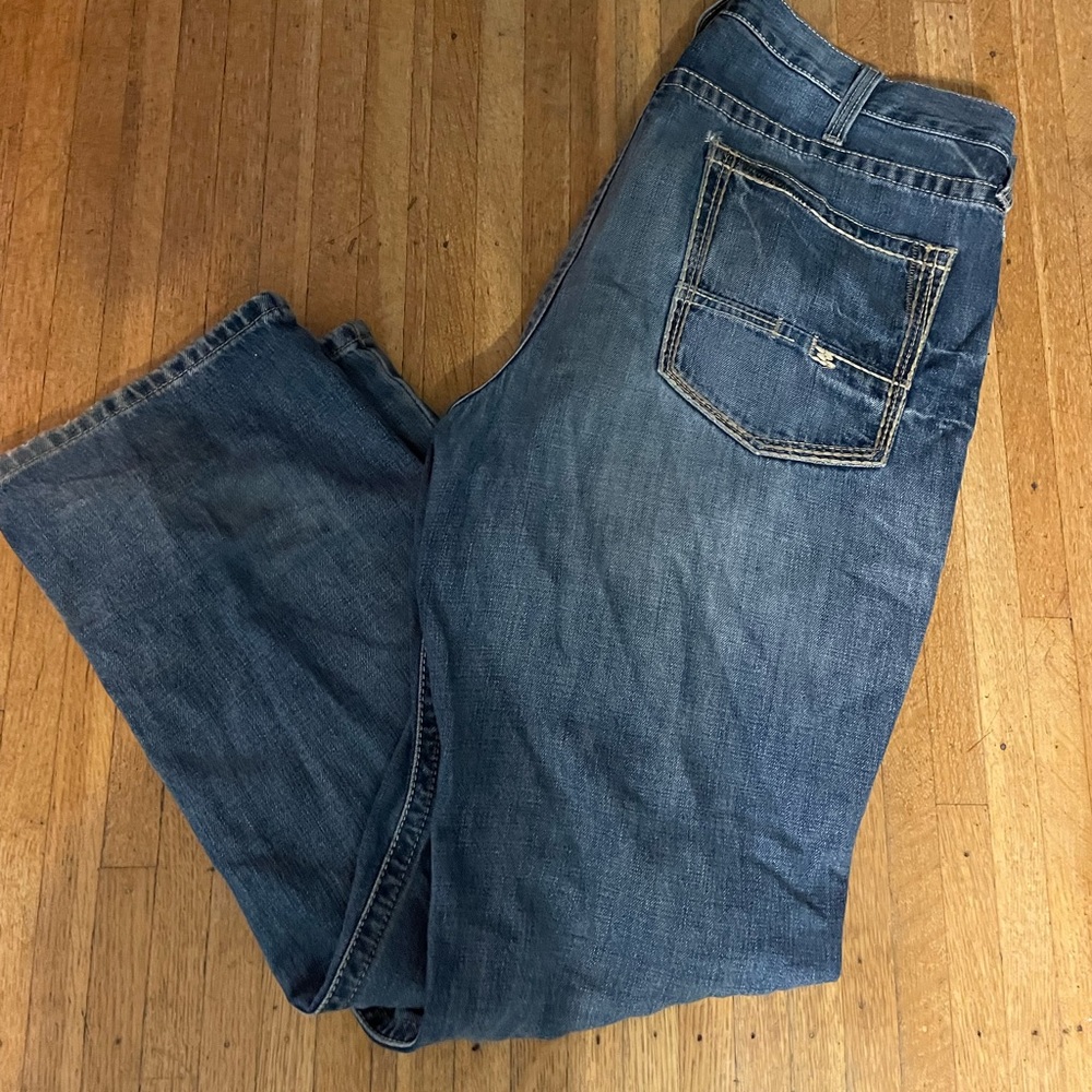 Ariat mens 40x32 low boot denim blue jeans worn